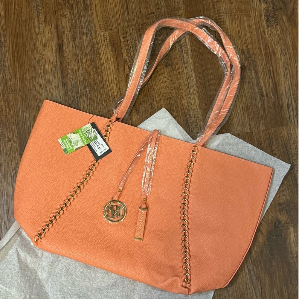 Badgley Mischka Decorative Chain Tote Coral purse NWT MSRP $139 Vegan Leather